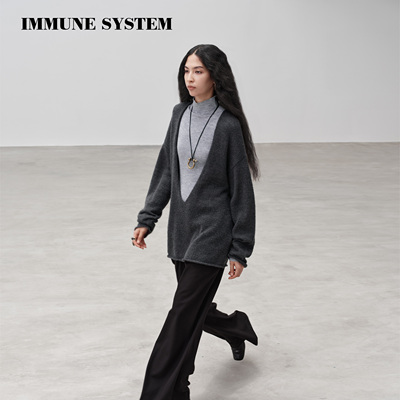 immune system 长期主义叠穿soft power毛织大V领罩衫毛衣