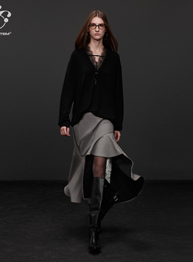 immune system 蕾丝花边双层不对称开衩裙