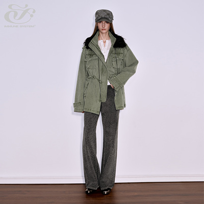 immune system免疫系统 洗水做旧蝴蝶结风衣夹克