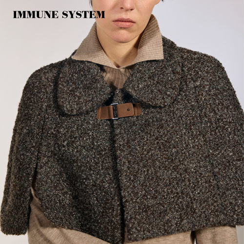 immune system 娃娃领斗篷复古花棕色圈圈呢羊毛外搭披肩