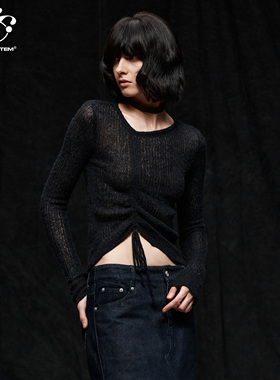 immune system免疫系统 夜半风铃 黑色设计感透肤抽绳毛织长袖