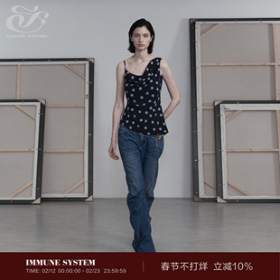 immune system 浪漫波尔卡 不对称单肩设计波点荡领吊带背心