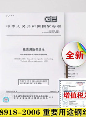 正版现货 GB 8918-2006 重要用途钢丝绳 中国标准出版社(代替GB/T8918-1996相应部分) 国家标准 提供正规增值税发票