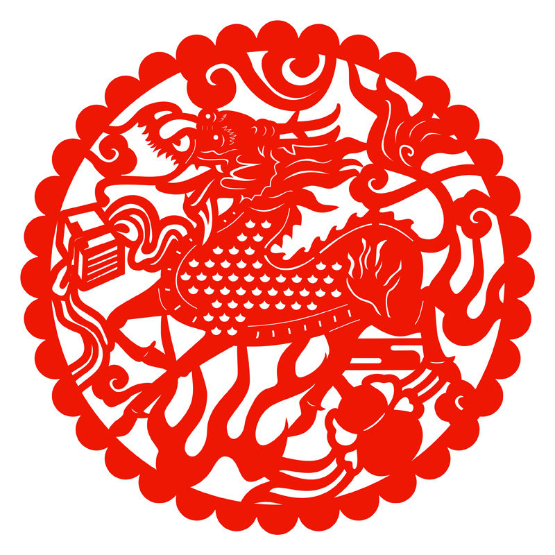 麒麟剪纸窗花门贴纸家居装饰布置植绒布双面红色带可移胶贴画