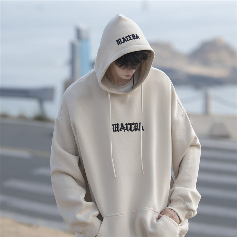 1016-BW111-P55特字母刺绣重磅连帽加厚卫衣男美式复古套头衫,男装卫衣,星座1016
