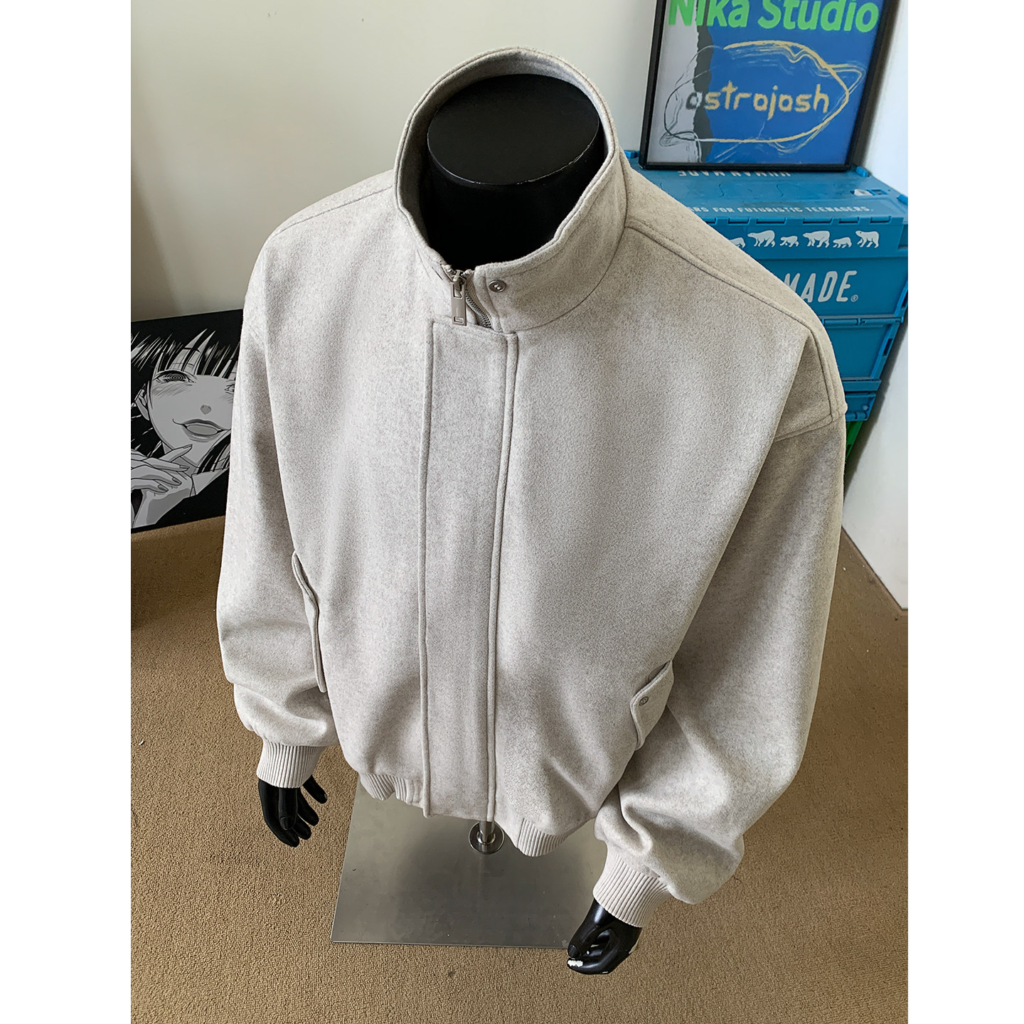1016-N001-P95廓形短款立领呢料夹克cleanfit飞行情侣外套,男装夹克,星座1016