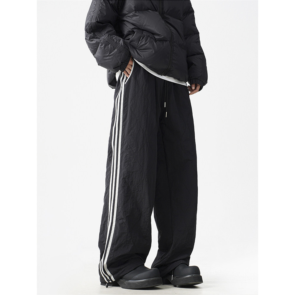 1016-MK77-P68美式条纹休闲裤冬季加厚极寒棉裤阔腿东北防寒裤子，男装棉裤，星座1016