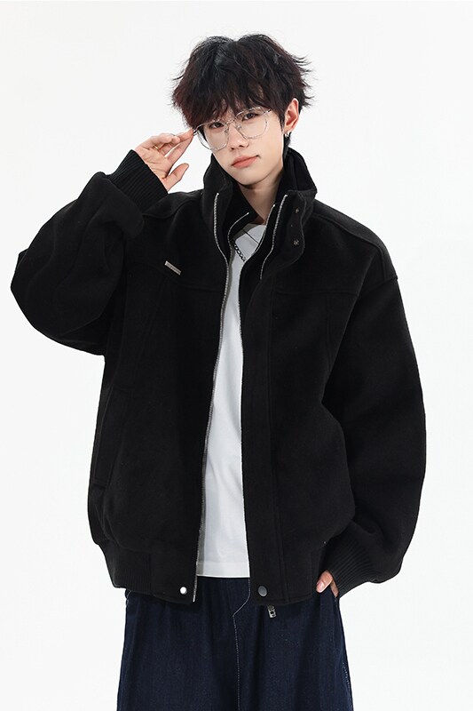 1016-W08-P110美式假两件毛呢外套夹棉夹克韩版宽松棉服,男装夹克,星座1016