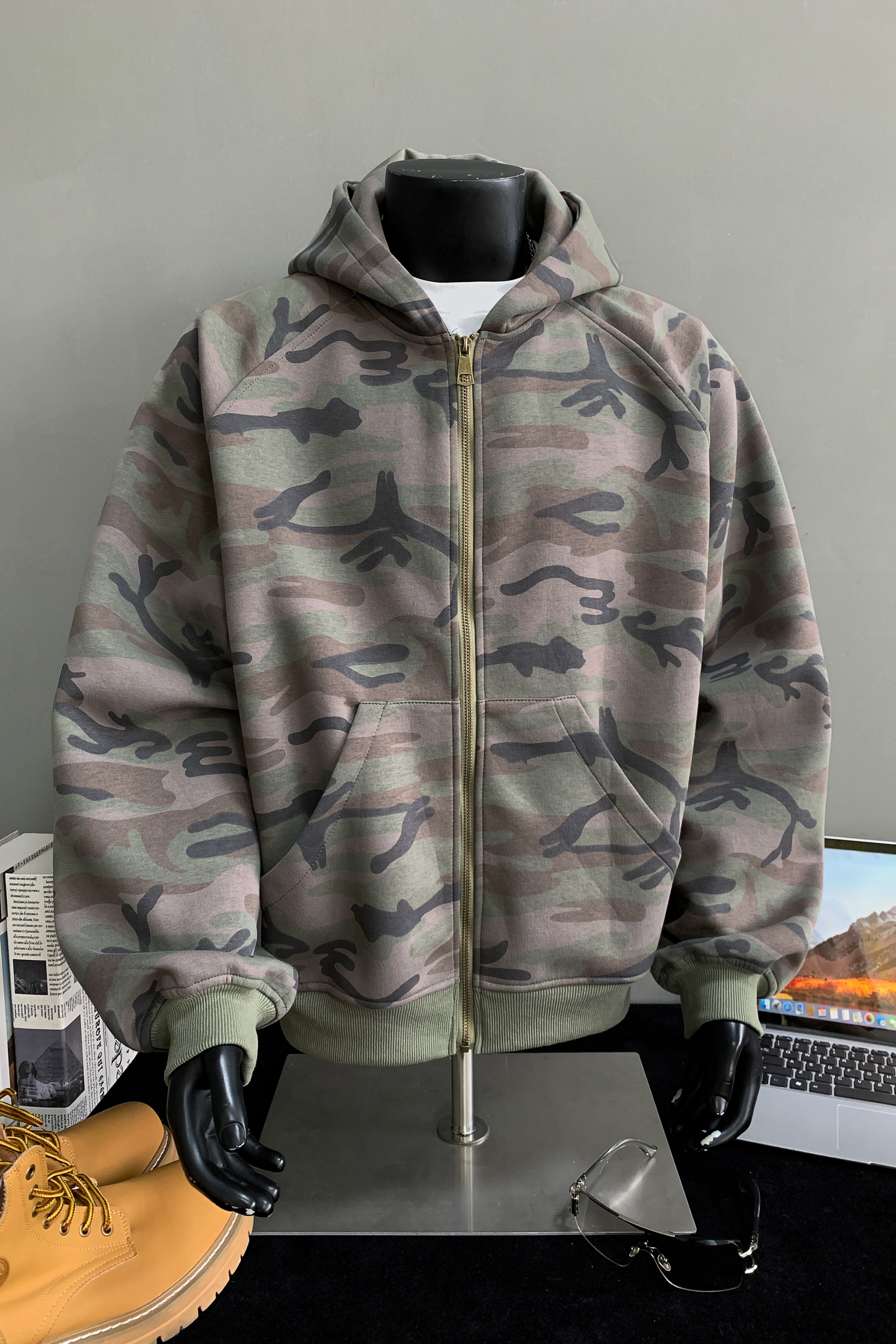1016-WY605-P65美式复古迷彩户外连帽卫衣嘻哈情侣外套,女装短外套,星座1016