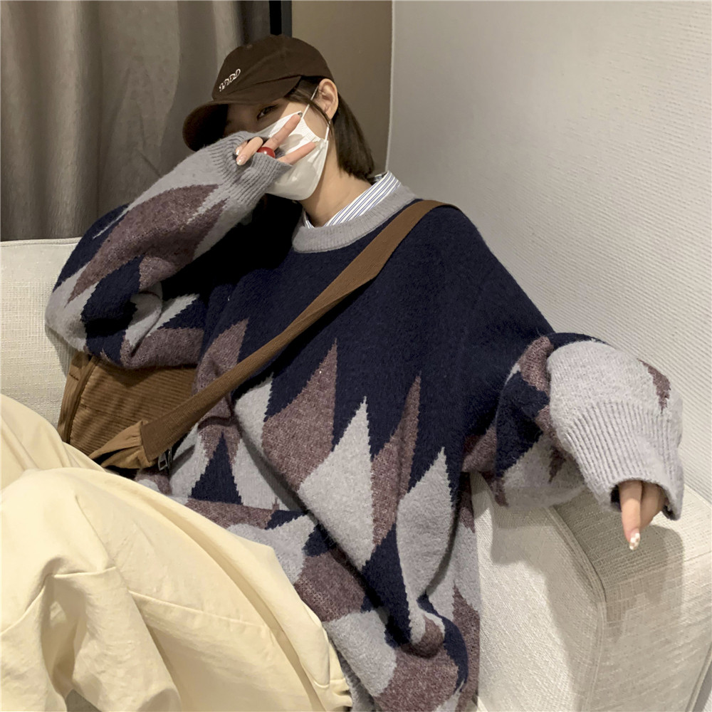 1016-BW28-P65菱形格毛衣男秋冬新款百搭时尚潮流情侣上衣,男装针织衫/毛衣,星座1016