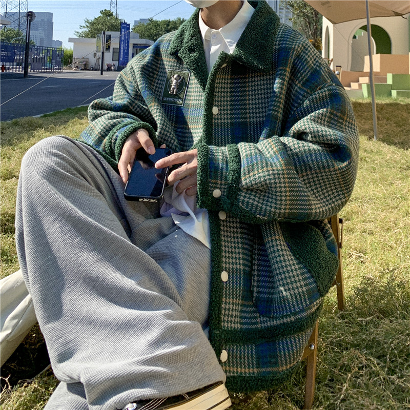 1016-BW30-P108毛呢格子棉服冬季美式穿搭加绒外套,男装棉衣,星座1016