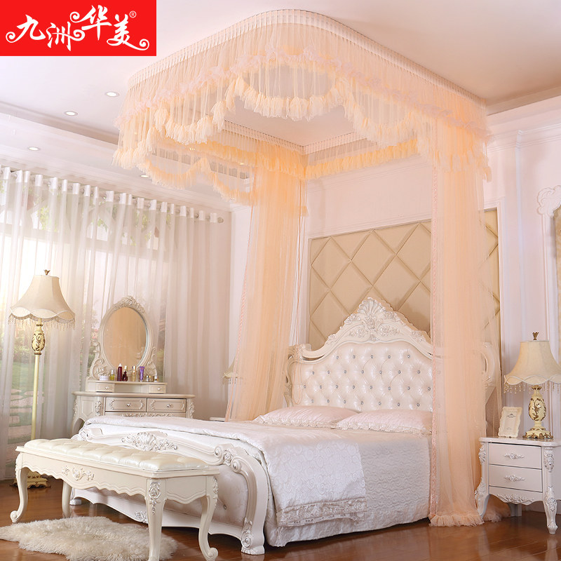 弧形吊顶拉幕导轨蚊帐加厚加密U型公主风婚庆1.8m床1.5双人2m家用