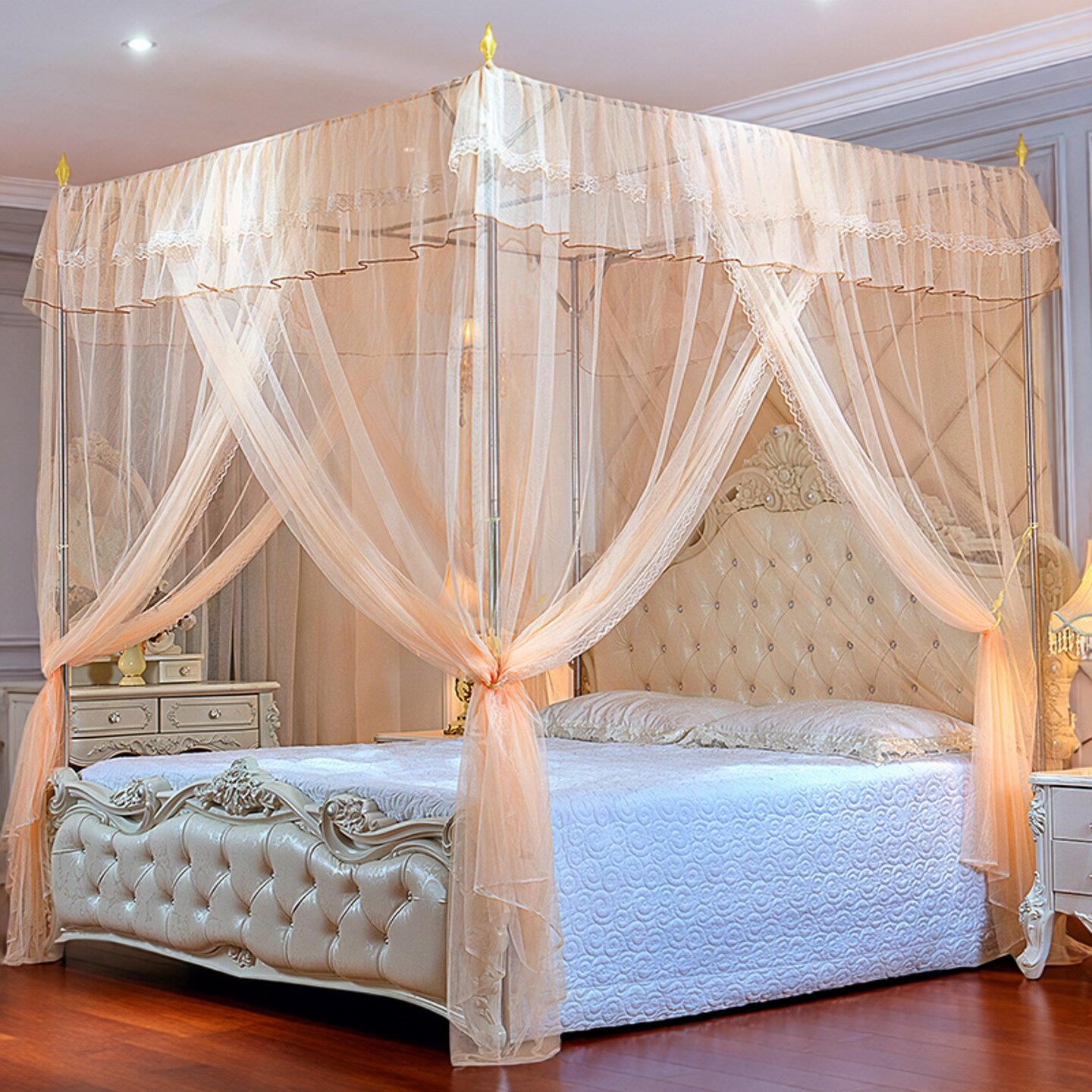 蚊帐支架杆加粗加厚不锈钢落地老式单双人床帘公主风2025新款家用