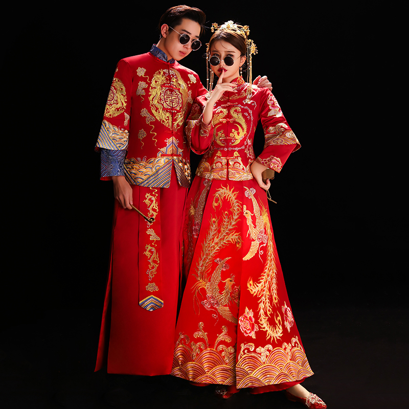 秀禾服新娘新款中式婚纱古装龙凤褂结婚礼服和服男女套装情侣