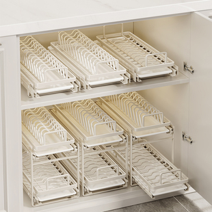 帅仕新款碗碟收纳层架厨房整体橱柜拉篮放碗碟盘置物架抽屉式碗架