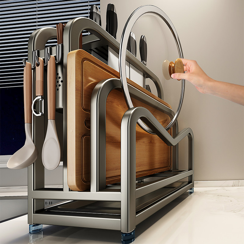 帅仕不锈钢刀架置物架新款厨房菜刀砧板筷子放置架一体刀具收纳层