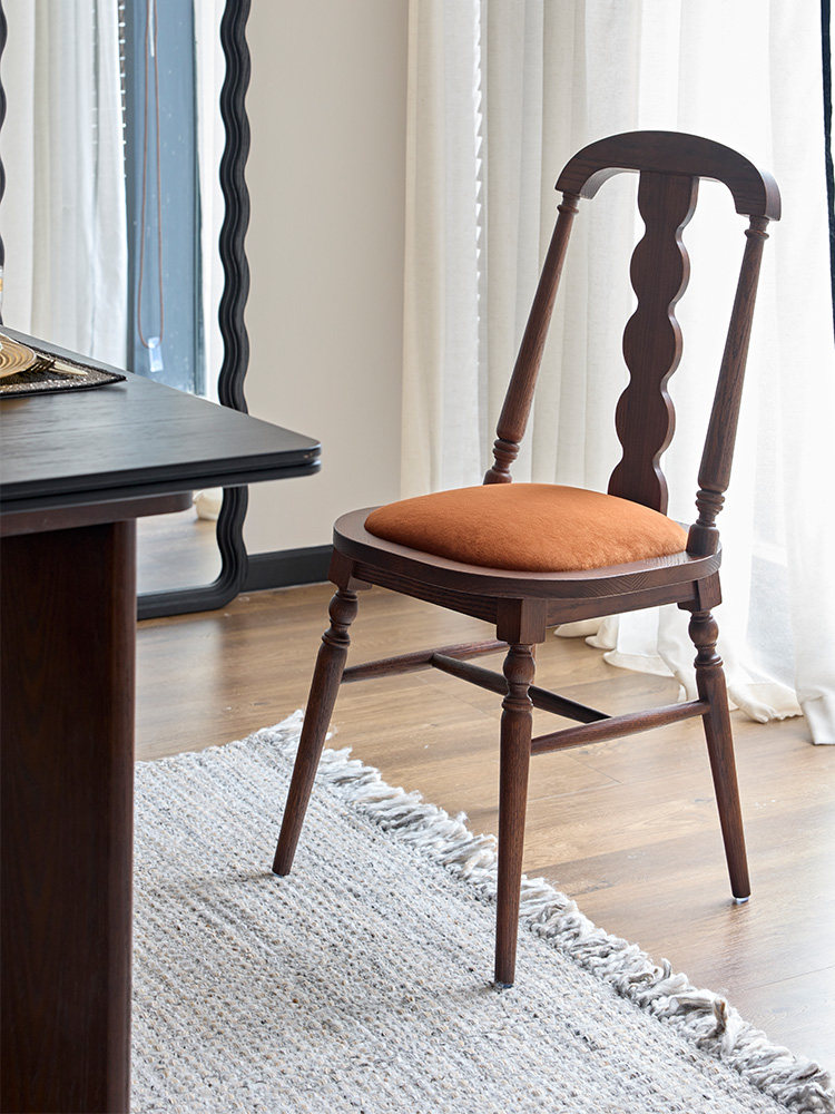 巢趣法式覆古餐椅家用全实木餐桌椅子现代轻奢靠背椅简约软包多把