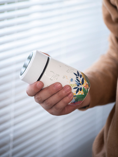 玉柏玲珑瓷景德镇陶瓷弹盖水杯高档高级便携泡茶时尚男女士茶杯