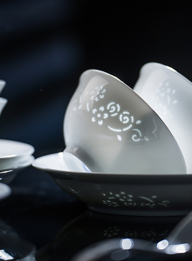 玉柏玲珑景德镇陶瓷饭面碗单个散件碗碟套装家用纯白餐具高档送礼