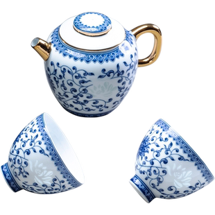 景德镇玉柏玲珑陶瓷器随身一壶两杯两人高端户外旅行便携茶具套装
