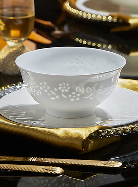 景德镇玉柏玲珑碗碟套装家用中式面碗单个青花高档陶瓷餐具