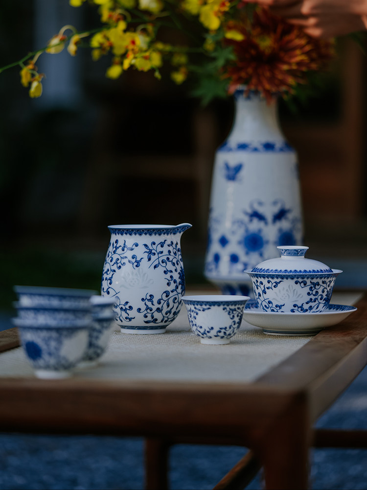 景德镇玉白精美青花三彩盖碗茶杯套装高档中国白瓷功夫茶具套装,餐饮具,整套茶具,淘宝优惠券,粉丝福利购,淘宝优惠卷