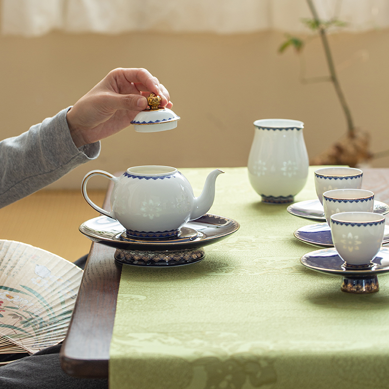 玉柏玲珑景德镇陶瓷茶具套装轻奢高档青花瓷器茶杯茶壶一整套送礼