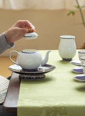 玉柏玲珑景德镇陶瓷茶具套装轻奢高档青花瓷器茶杯茶壶一整套送礼