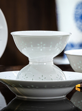 玉柏陶瓷景德镇中式家用餐具套装组合白瓷玲珑瓷碗筷碟搭配包邮