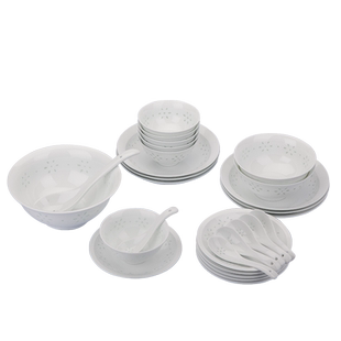 玉柏陶瓷景德镇中式家用餐具套装组合白瓷玲珑瓷碗筷碟搭配包邮