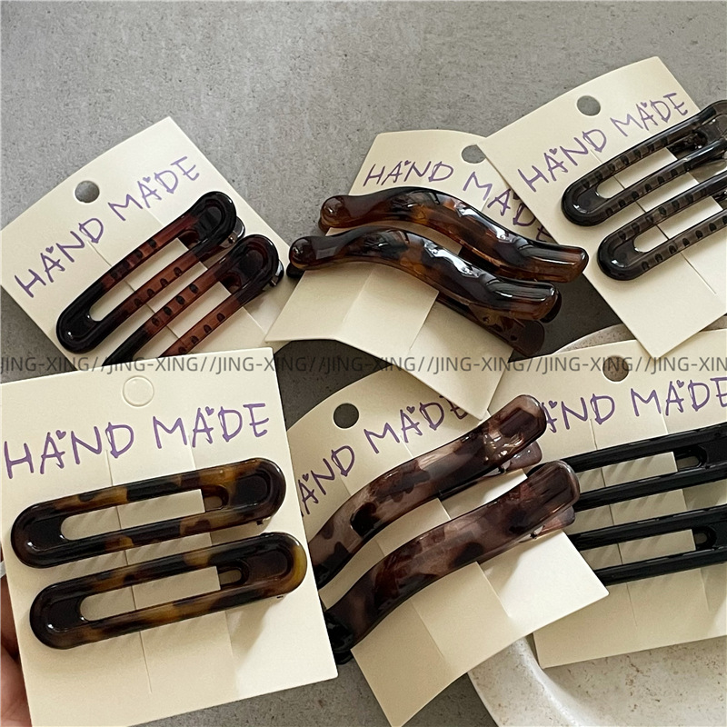 时尚复古 质感豹纹塑料碎发刘海夹鸭嘴夹 几何椭圆线条发夹边夹