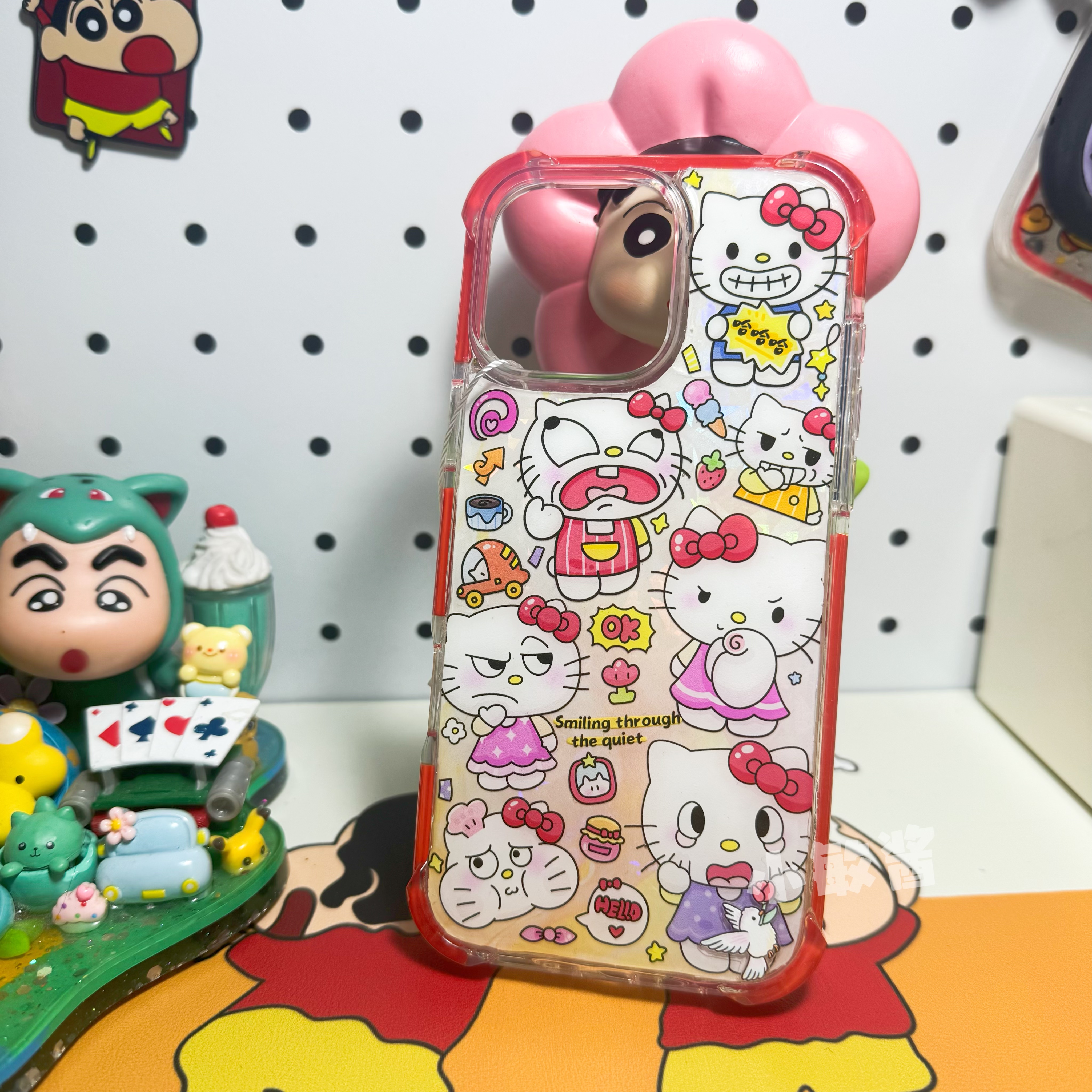 「现壳」小敏酱 17promax二合一红色Hello kitty钻壳滴胶手机壳