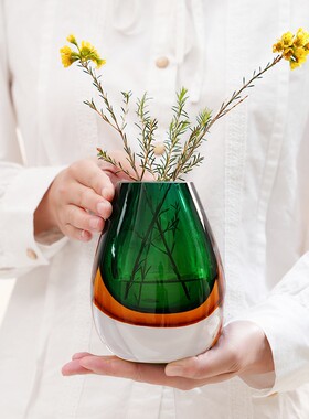 现代轻奢琉璃混彩花瓶酒店装饰品