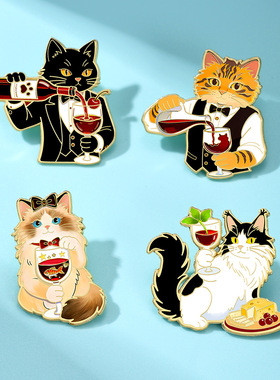 趣味卡通猫咪品酒师胸针绅士动物西装猫咪徽章个性潮流服饰配饰