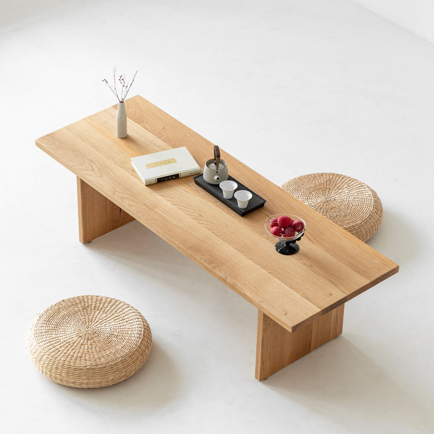 天外云 清欢茶桌 法国白橡木榻榻米矮几实木茶几原木风家用茶台