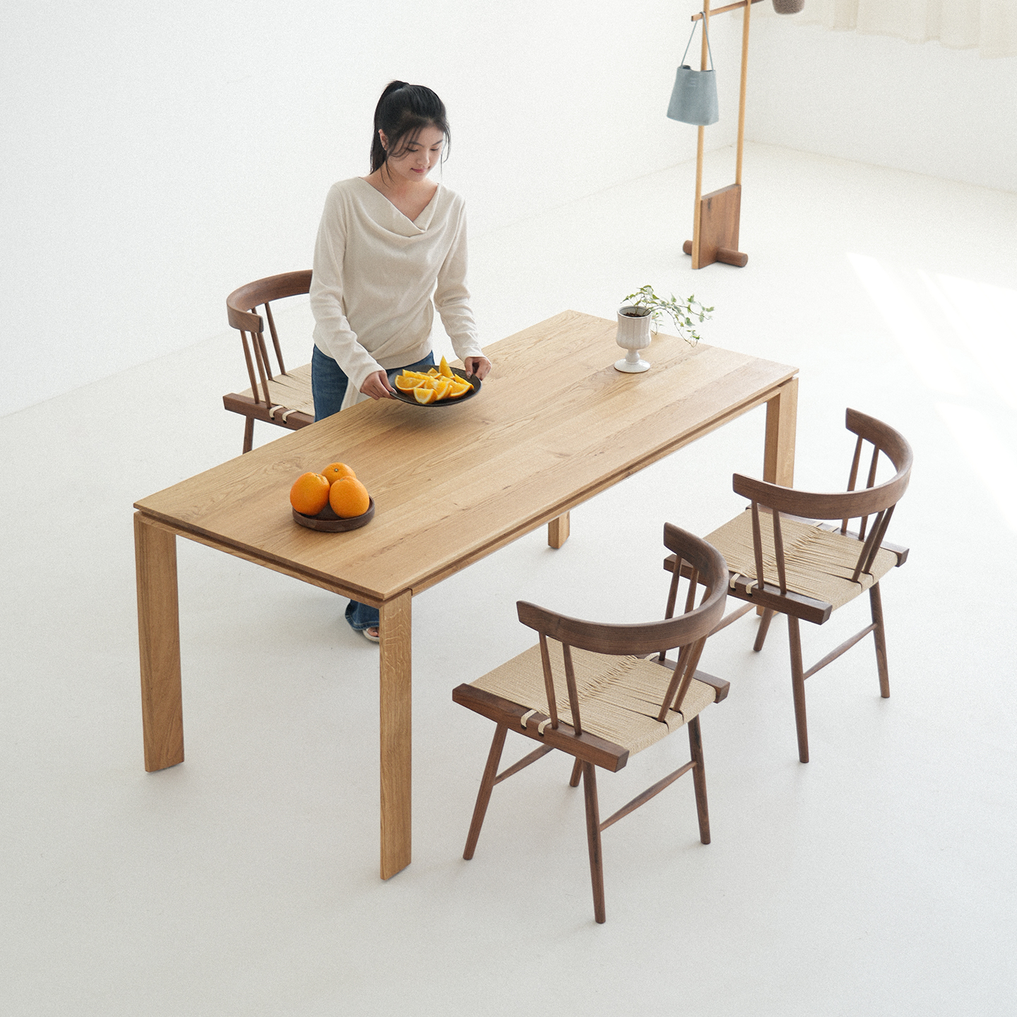 天外云 寻崧餐桌 法国白橡木办公长桌原木风家用简约小户型实木桌