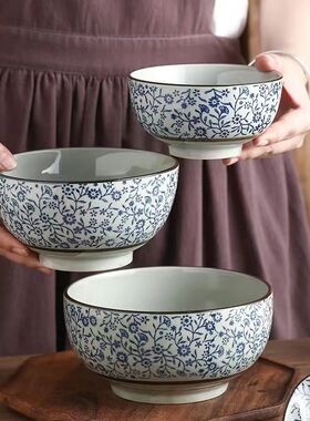 复古青花米饭碗家用2025新款陶瓷面碗6/7寸日式吃面大碗汤碗加厚
