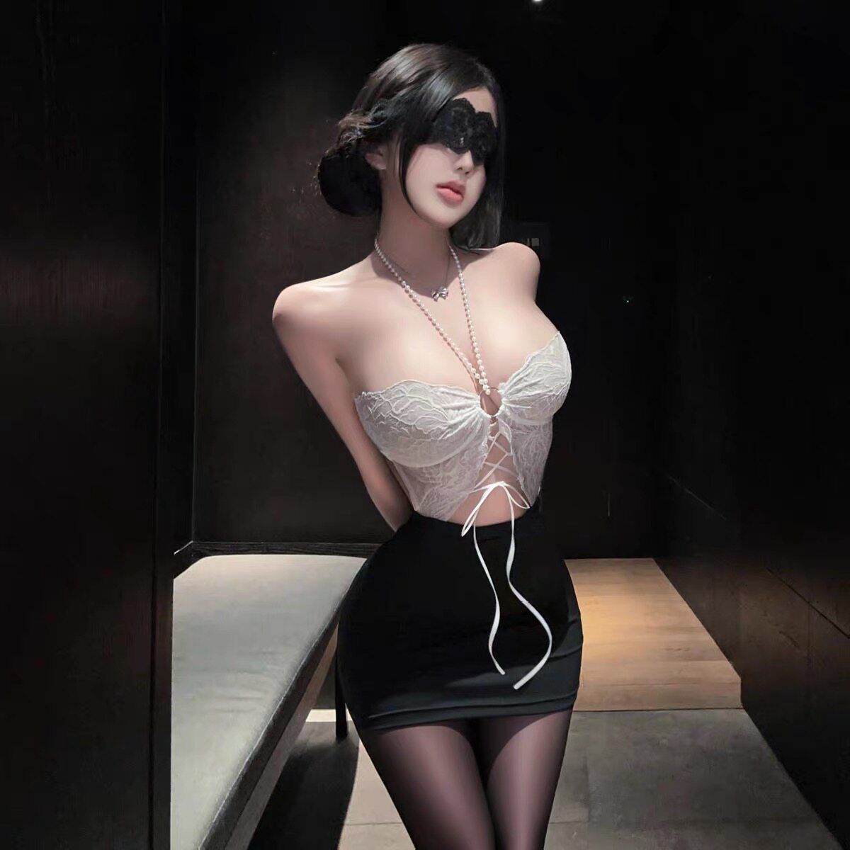性感睡衣女新款氛围感角色扮演秘书制服套装蕾丝抹胸吊带睡裙包臀
