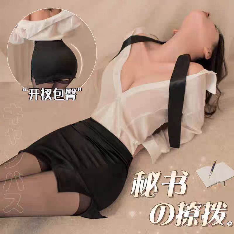 御姐风秘书装性感纯欲镂空衬衣套装女jk制服修身ol职业短袖白衬衫