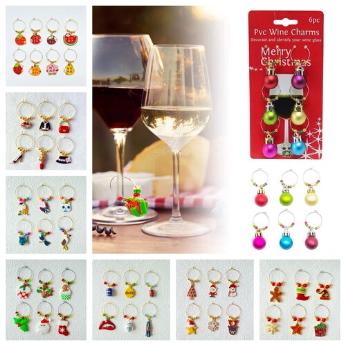 Glass Markers Charms for Wine Glasses Cup 6pcs Christmas Dec