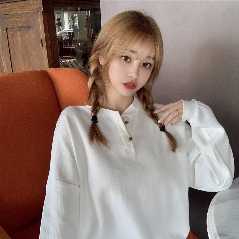 Real shot Korean half open collar loose Pullover long sleeve sweater