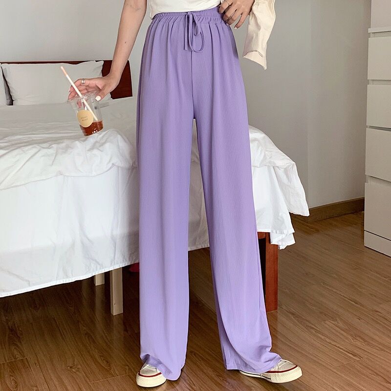 Ice silk rib polyester casual pants