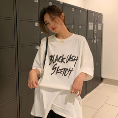 Real shot medium length loose size fat short sleeve T-shirt