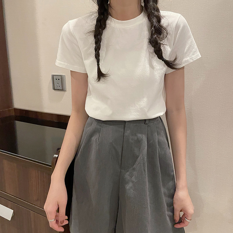 Real shot new fashion elegant style half sleeve loose Korean solid color Top candy color