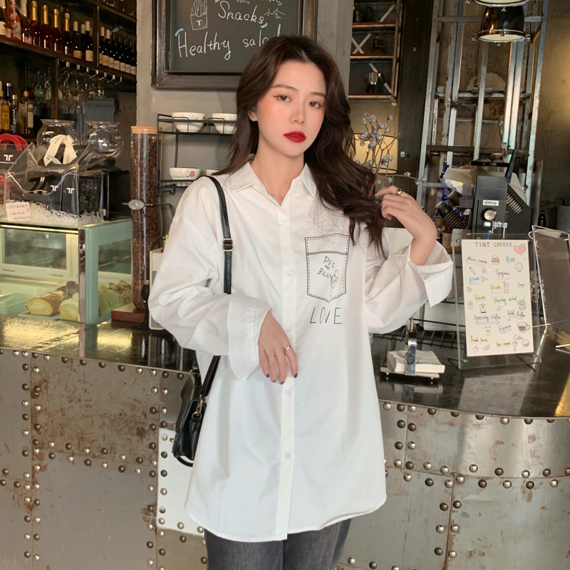 實拍 早春2021新款韓版學生休閒百搭白色襯衫女中長款上衣