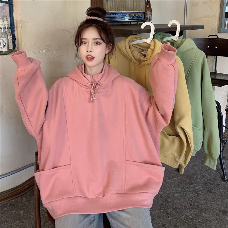Real shot hooded sweater women's fashion ins autumn and winter loose Korean version