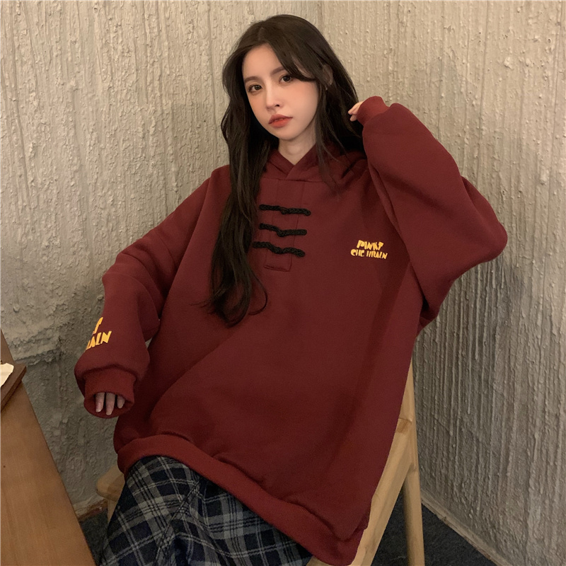 Real shooting of spring and autumn thin red life year of the ox bodyguard women's Korean loose Chinese style hooded New Year's clothes