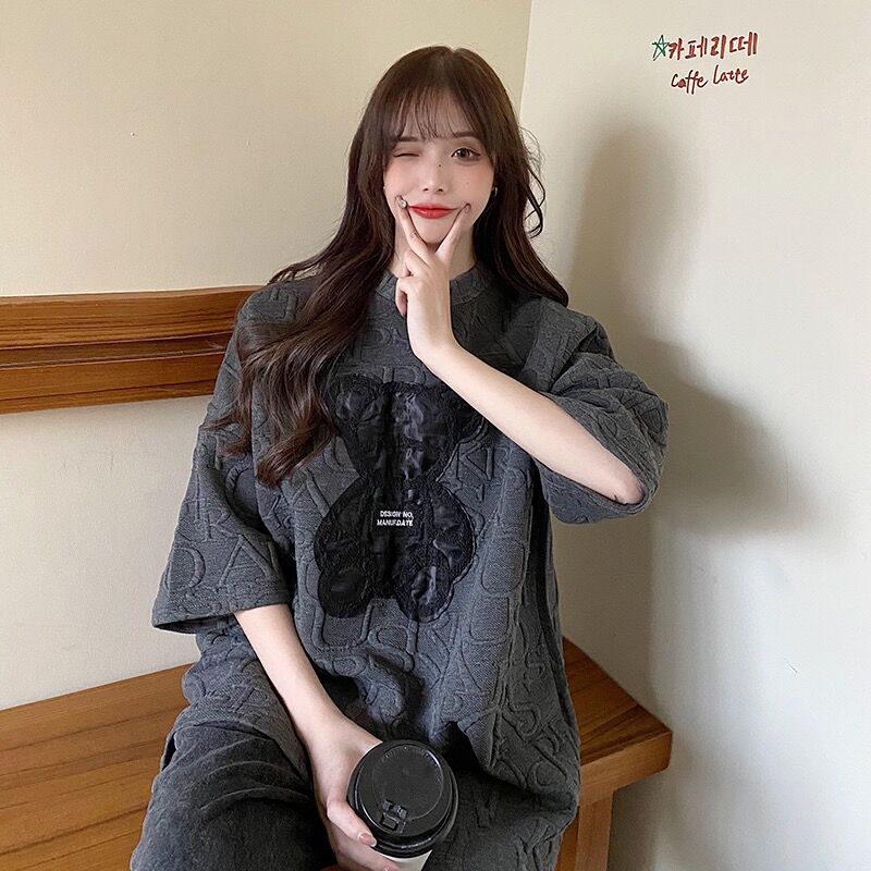 Real shooting summer new super fire short sleeve t-shirt female Korean loose jacquard bear student