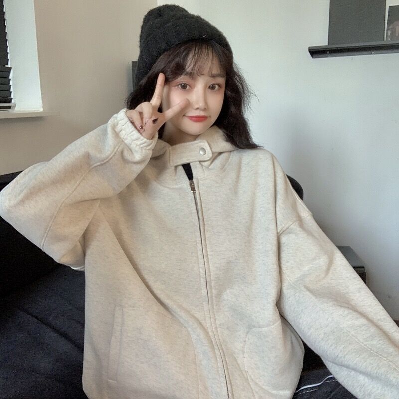 Real shot Plush hooded new sweater coat