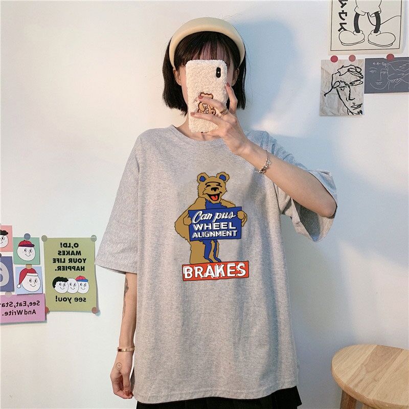 Real shot 100% cotton new Korean version of Harajuku style lovers' wear ins super fire leisure harbor style loose T-shirt